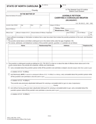 Form AOC-J-325 Juvenile Petition Carrying a Concealed Weapon (Delinquent) - North Carolina