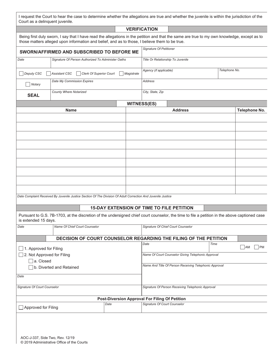 Form AOC-J-337 Juvenile Petition First-Degree Forcible Sexual Offense (Delinquent) - North Carolina, Page 2
