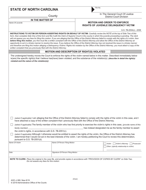 Form AOC-J-380  Printable Pdf