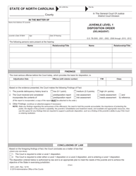 Form AOC-J-461 Juvenile Level 1 Disposition Order (Delinquent) - North Carolina