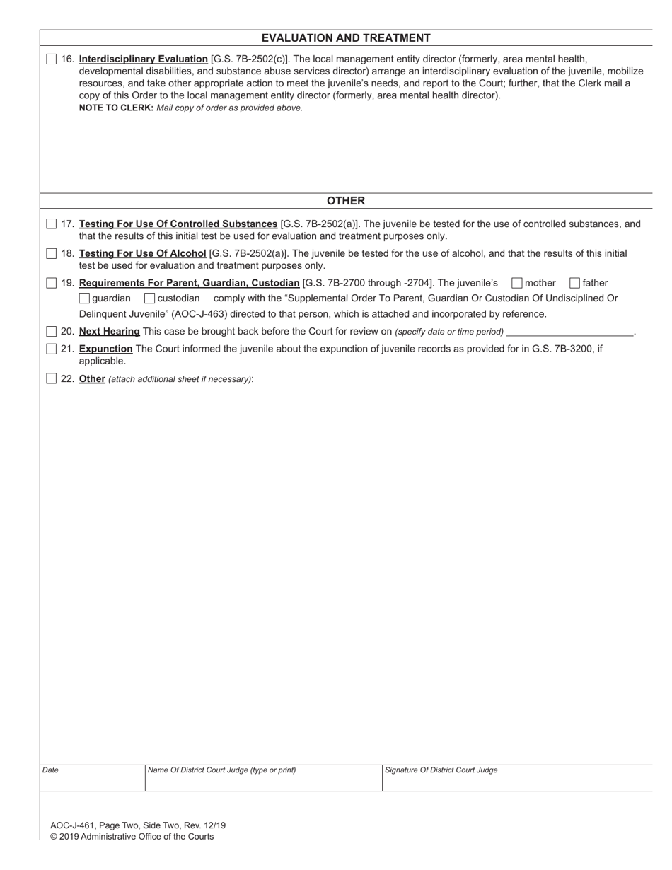Form AOC-J-461 Juvenile Level 1 Disposition Order (Delinquent) - North Carolina, Page 4