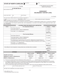 Document preview: Form AOC-J-469 Worksheet Delinquency History Level - North Carolina