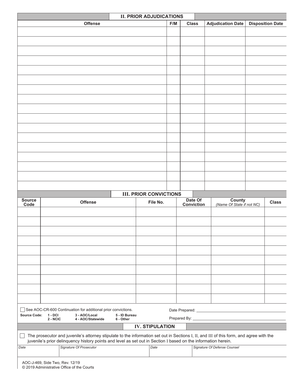 Form AOC-J-469 Worksheet Delinquency History Level - North Carolina, Page 2