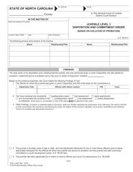 Document preview: Form AOC-J-468 Juvenile Level 3 Disposition and Commitment Order (Based on Violation of Probation) - North Carolina