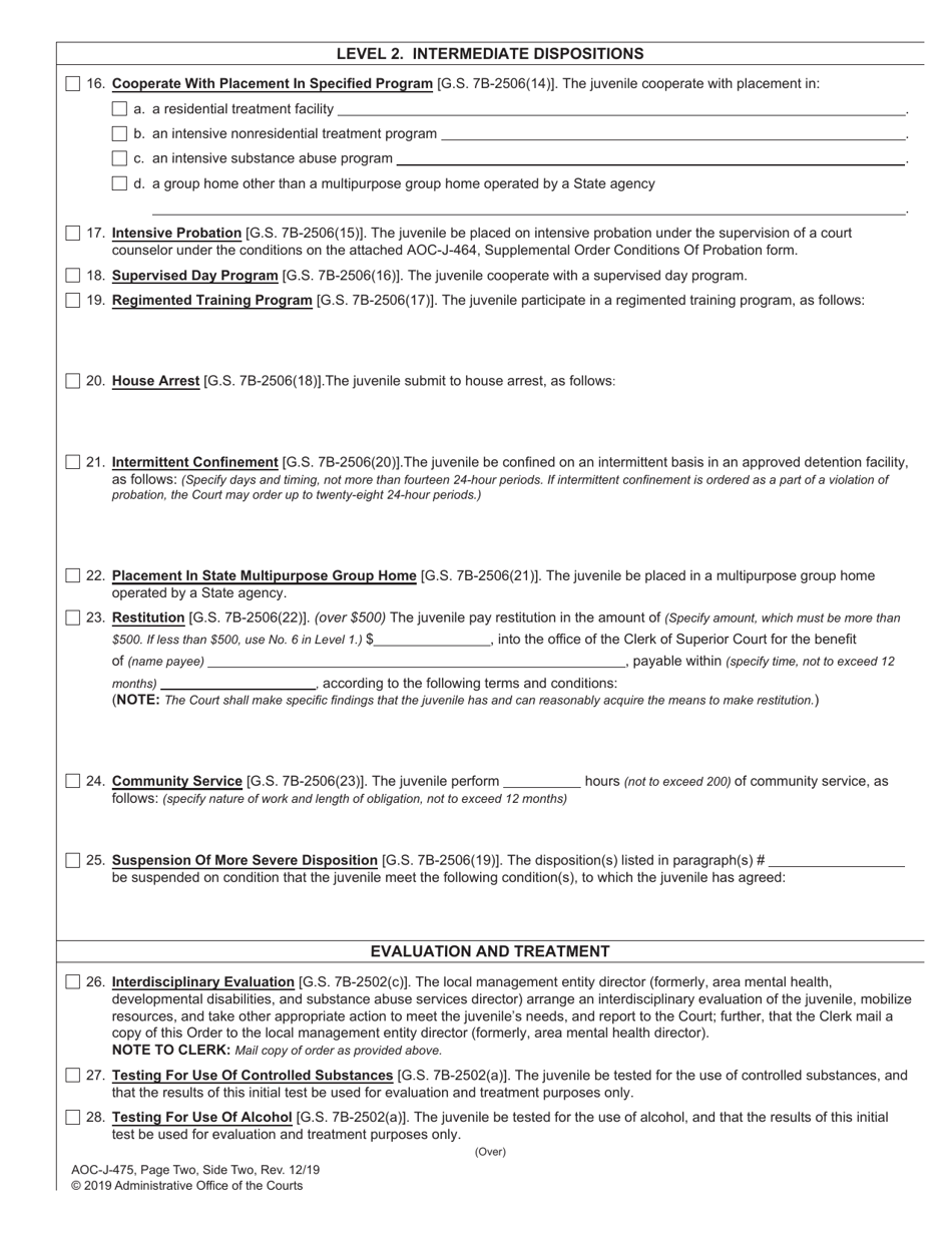 Form AOC-J-475 Juvenile Level 2 Disposition Order (Delinquent) - North Carolina, Page 4