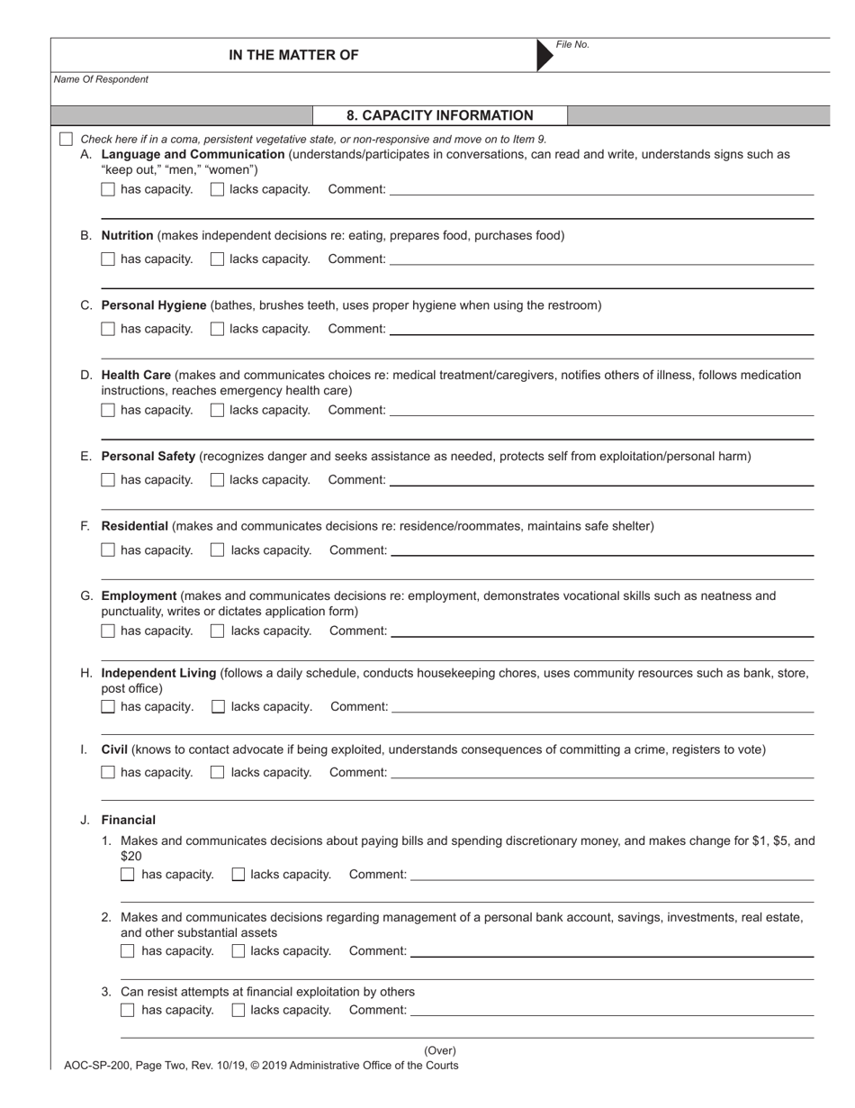 Form AOC-SP-200 Petition for Adjudication of Incompetence and Application for Appointment of Guardian or Limited Guardian - North Carolina, Page 3