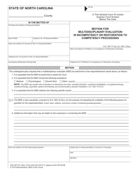 Document preview: Form AOC-SP-214 Motion for Multidisciplinary Evaluation in Incompetency or Restoration to Competency Proceeding - North Carolina
