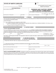 Document preview: Form AOC-SP-302B Findings and Custody Order Involuntary Commitment (Petitioner Is Clinician Who Has Examined Respondent) - North Carolina