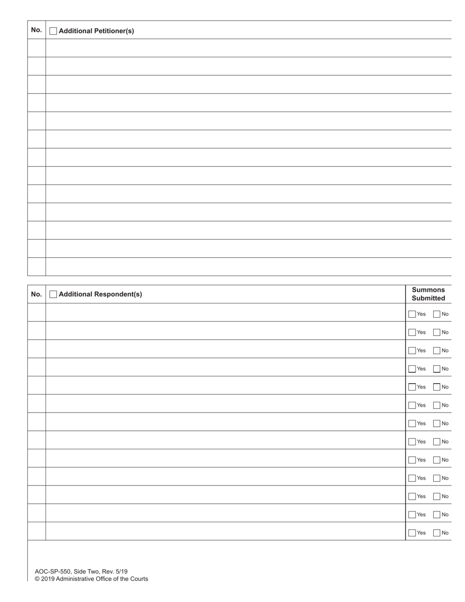 Form AOC-SP-550 Special Proceedings Action Cover Sheet - North Carolina, Page 2