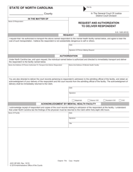 Document preview: Form AOC-SP-902 Request and Authorization to Deliver Respondent - North Carolina