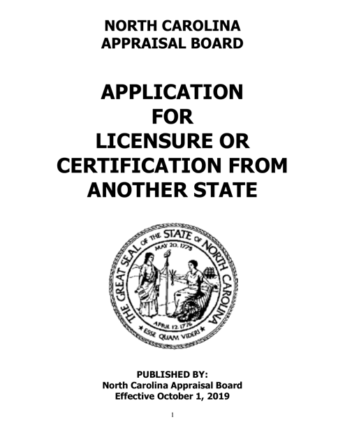 Application for Licensure or Certification From Another State - North Carolina