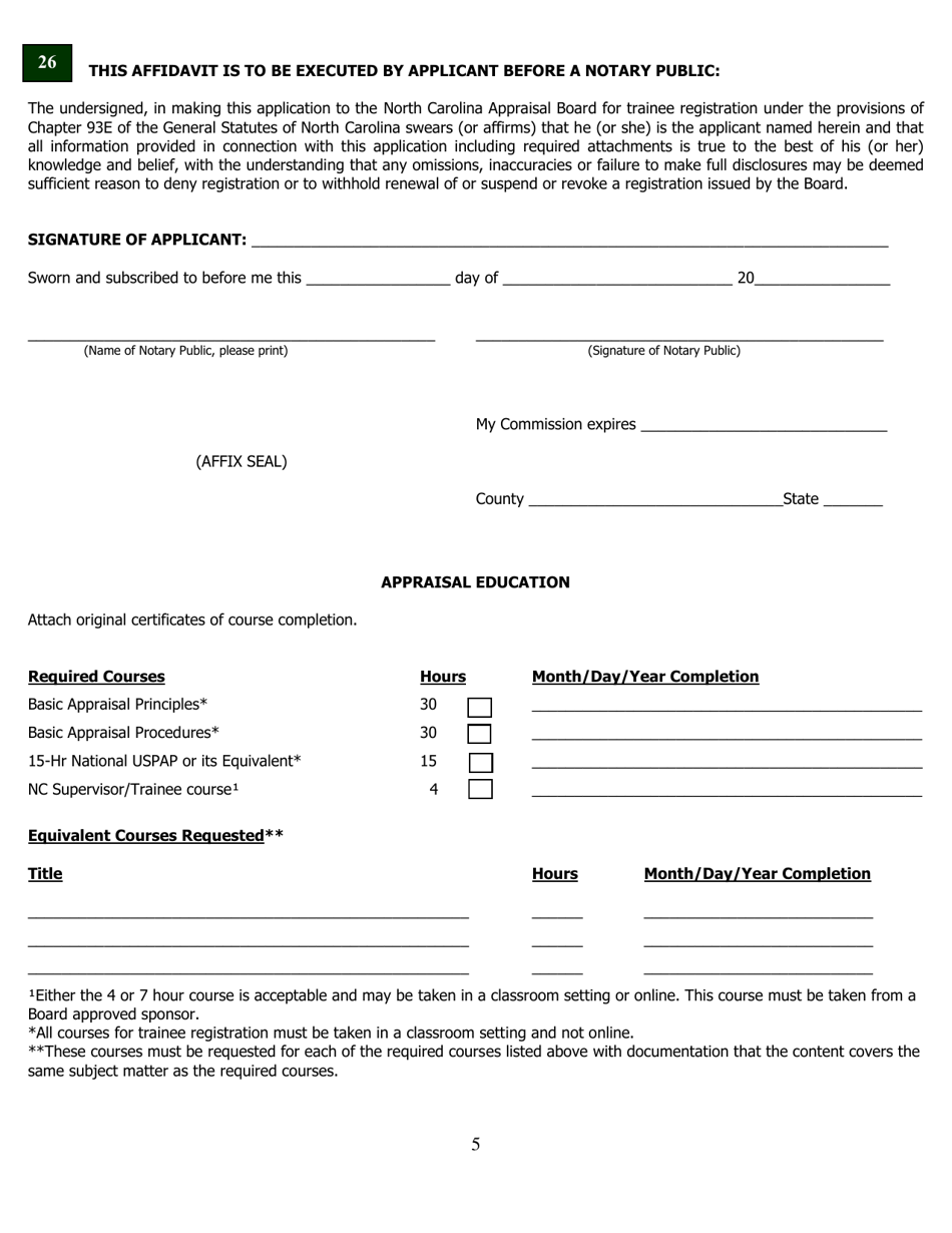 Application for Trainee Registration - North Carolina, Page 10