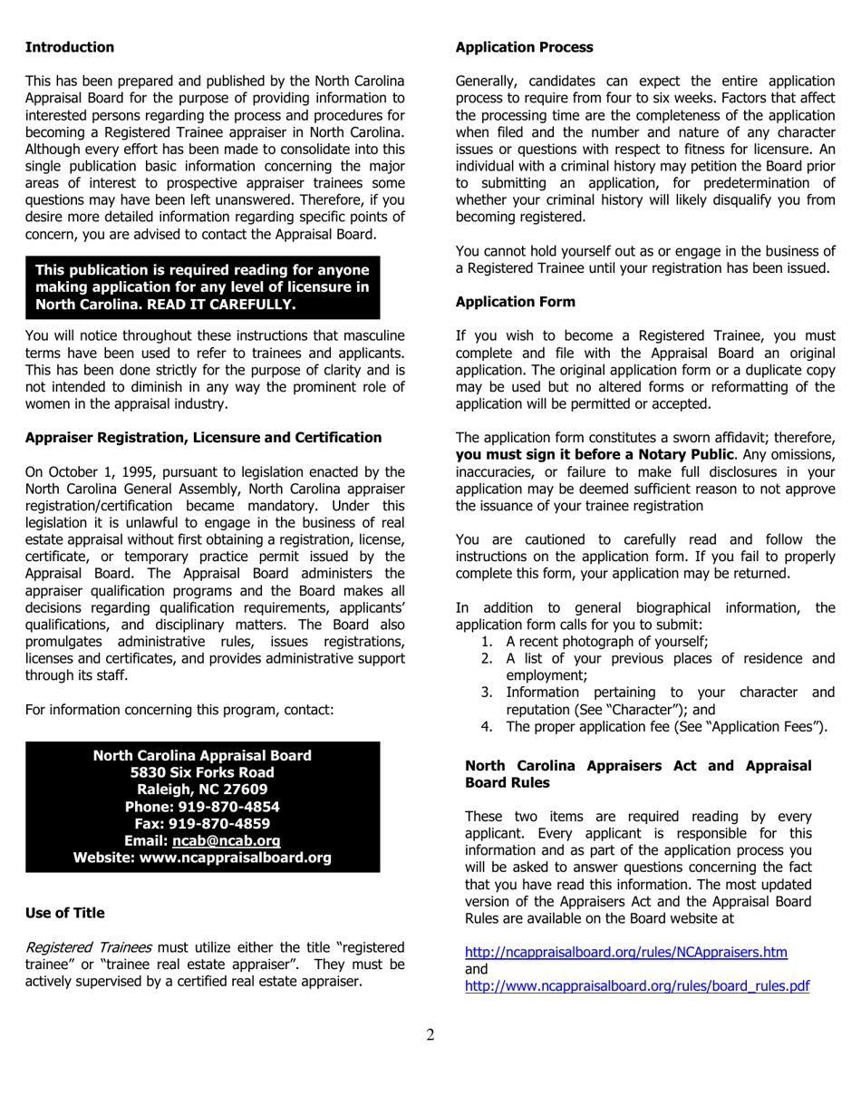 Application for Trainee Registration - North Carolina, Page 2