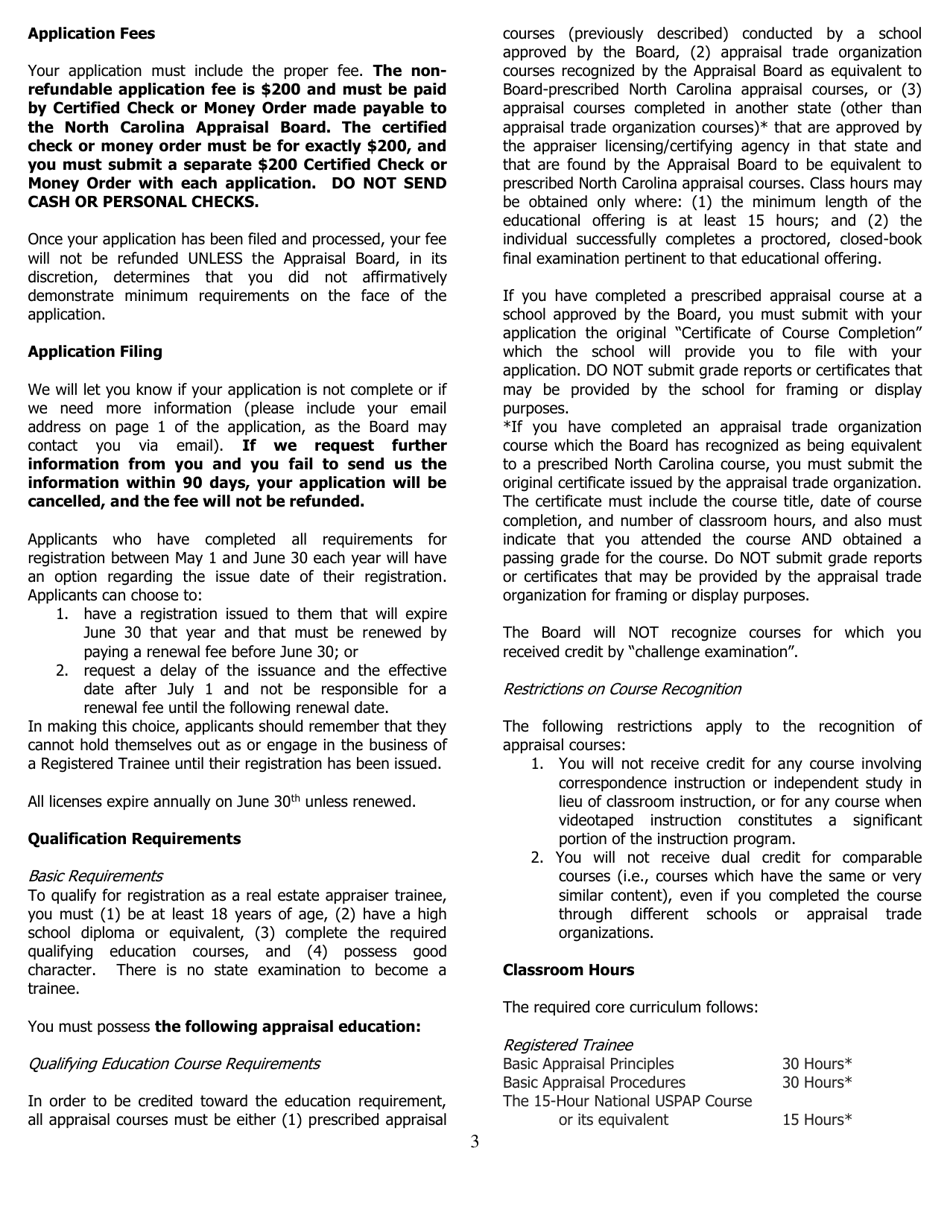 Application for Trainee Registration - North Carolina, Page 3
