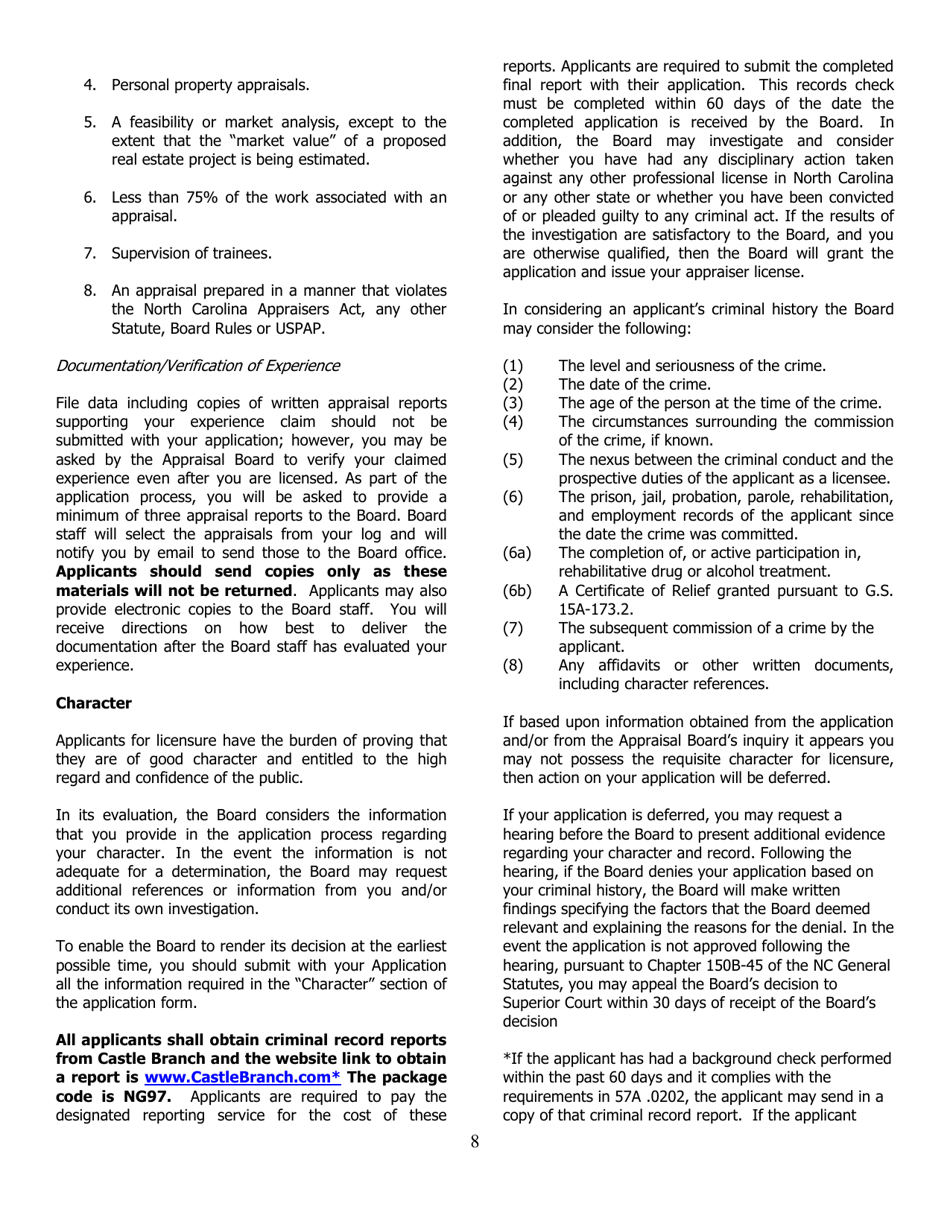 Application for Licensed Residential - North Carolina, Page 8