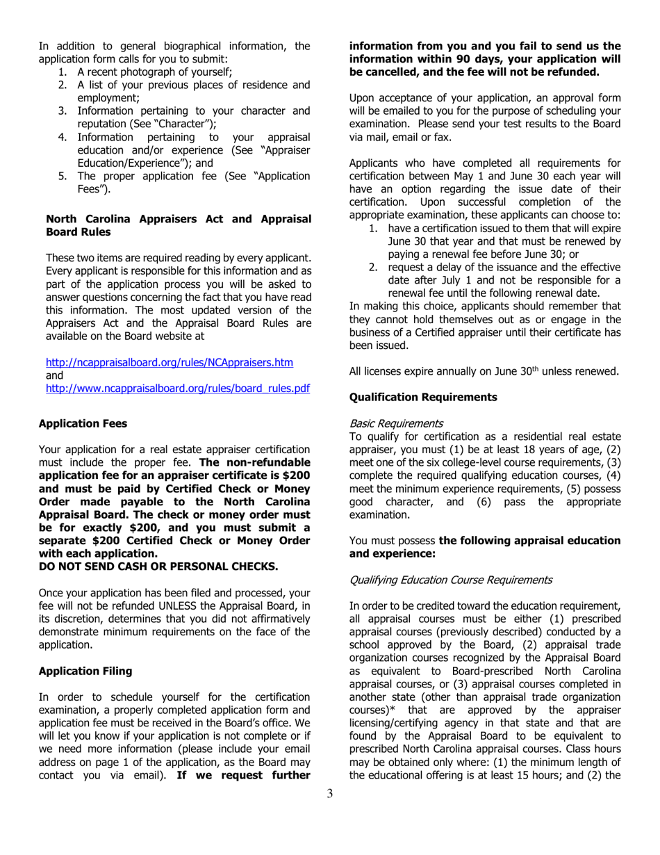 Application for Certified Residential Certification - North Carolina, Page 3