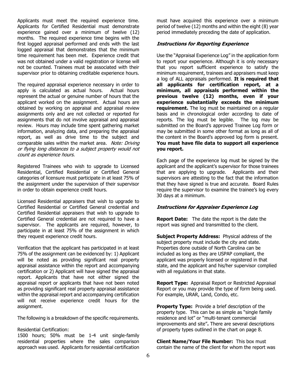 Application for Certified Residential Certification - North Carolina, Page 6
