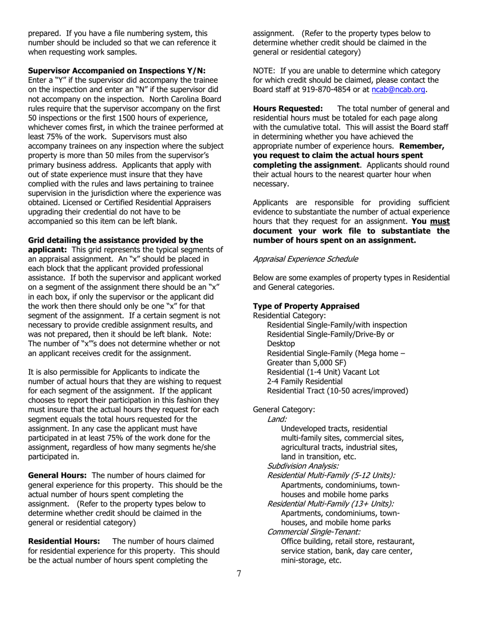 Application for Certified Residential Certification - North Carolina, Page 7