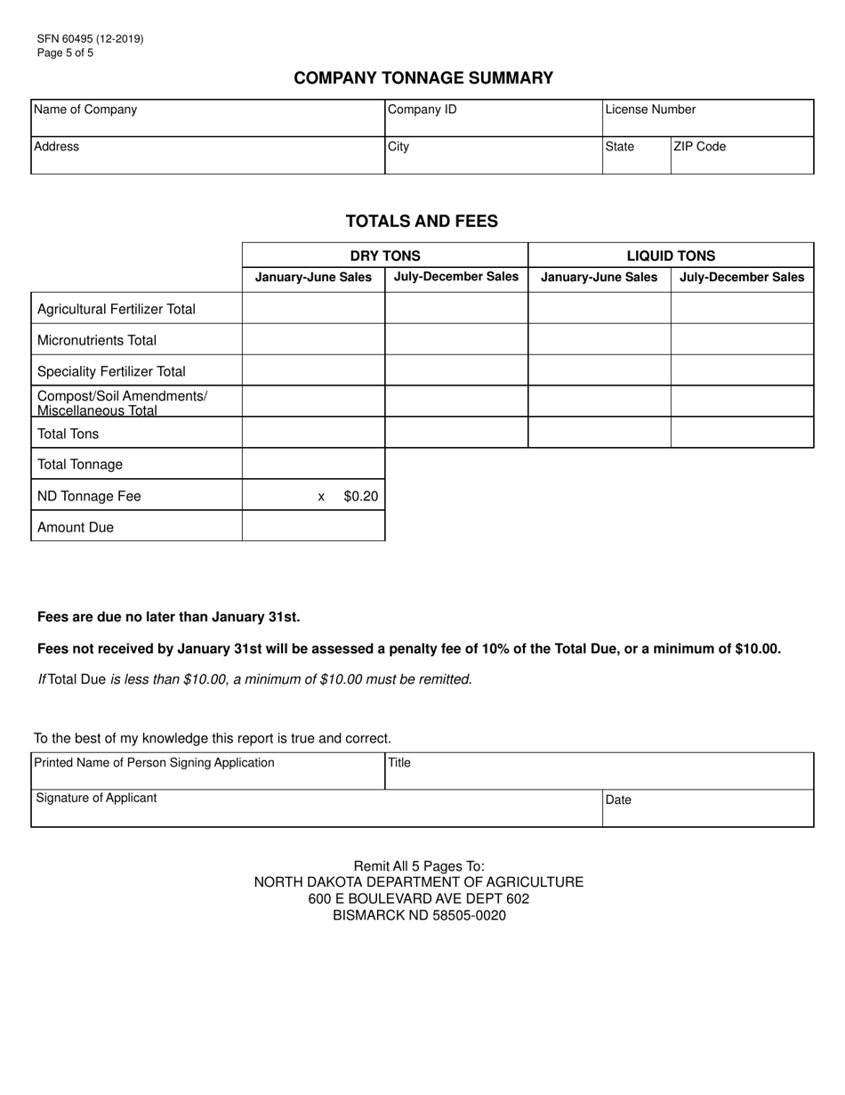 Form SFN60495 Annual Fertilizer Retail Tonnage Report - North Dakota, Page 5