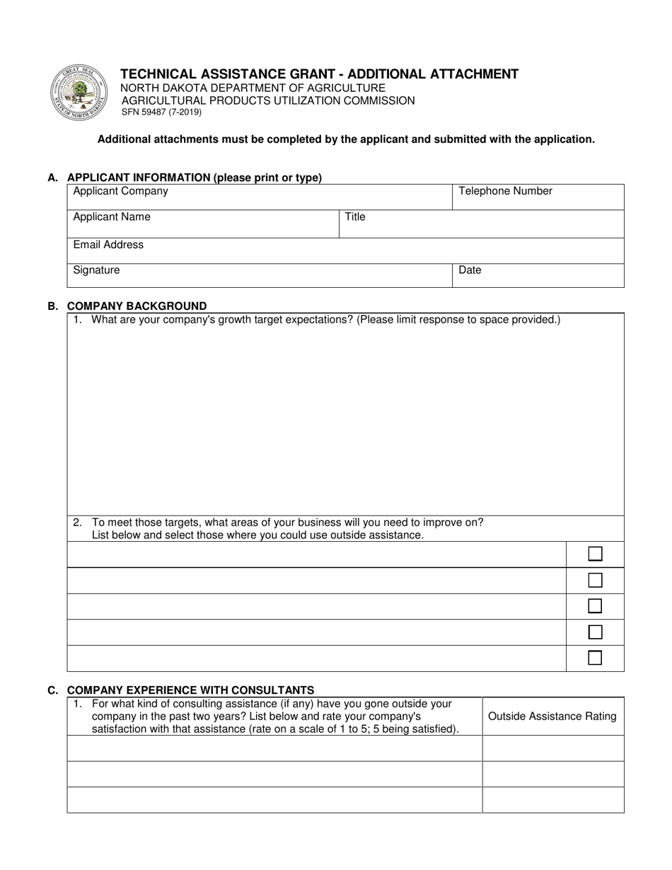 Form SFN59487 Technical Assistance Grant - Additional Attachment - North Dakota, Page 1