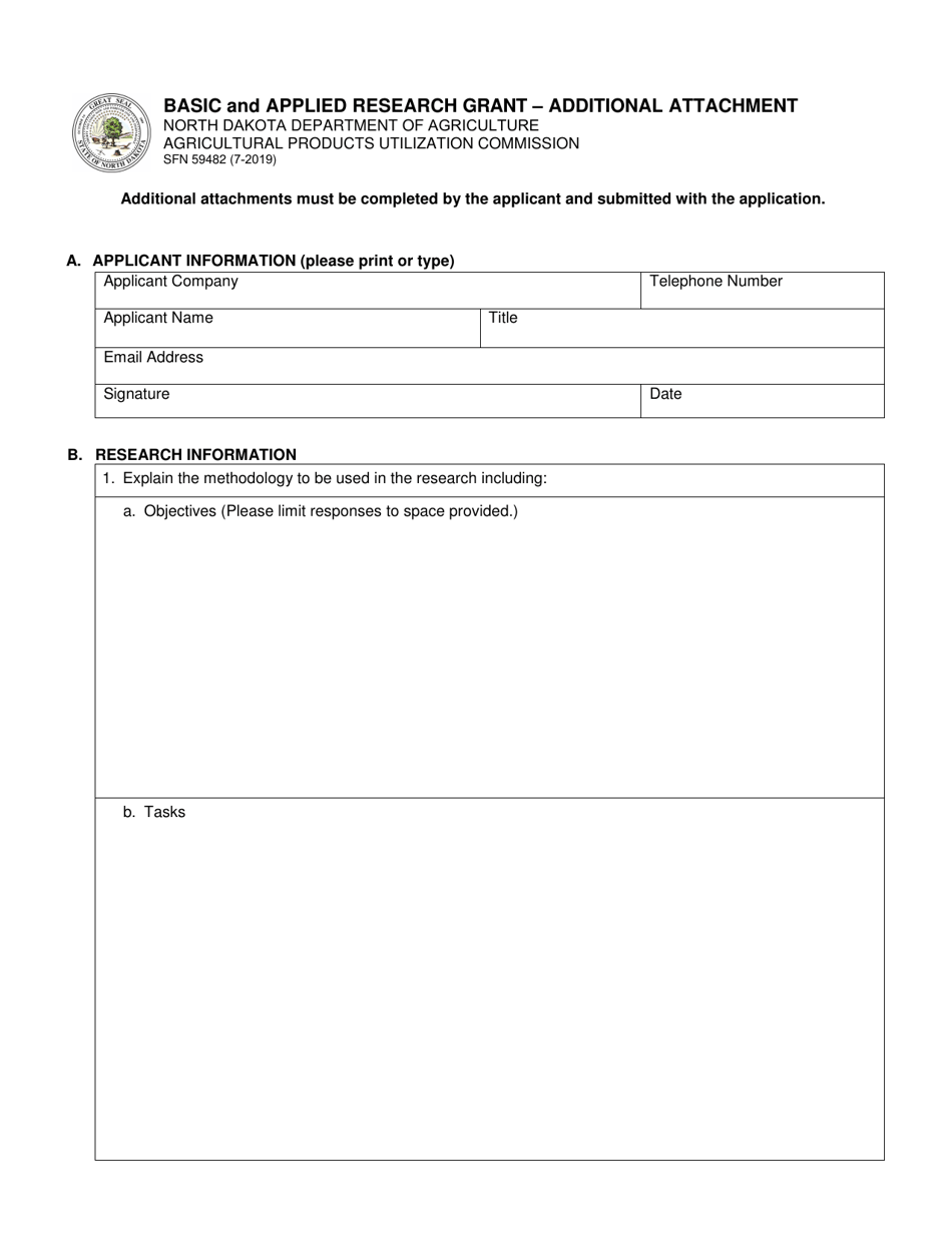 Form SFN59482 Basic and Applied Research Grant - Additional Attachment - North Dakota, Page 1