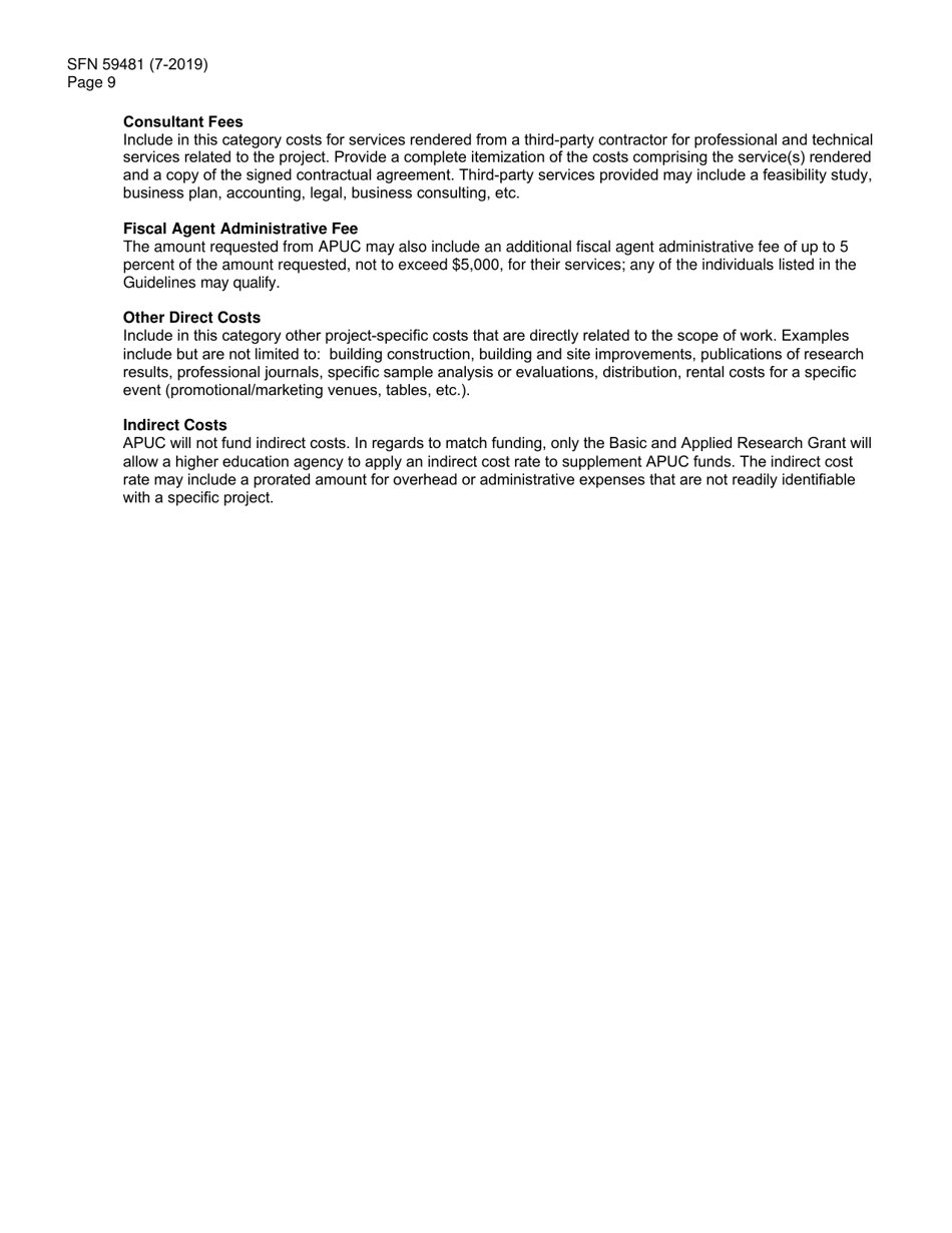 Form SFN59481 Agricultural Products Utilization Commission Grant Application - North Dakota, Page 9