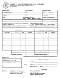Document preview: Form SFN10515 Request to Discontinue Business Grain Warehouse - North Dakota