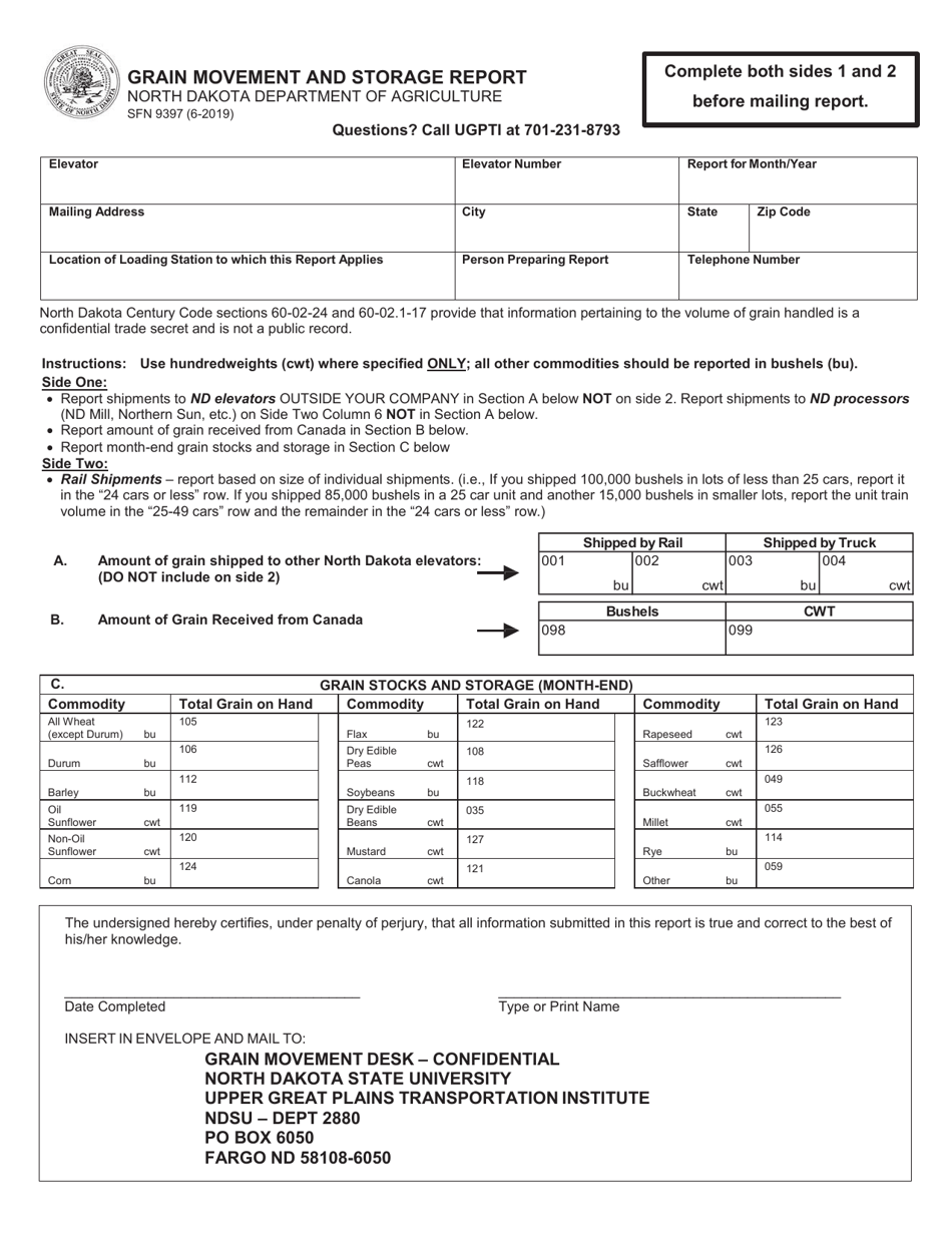 Form SFN9397 Grain Movement and Storage Report - North Dakota, Page 1