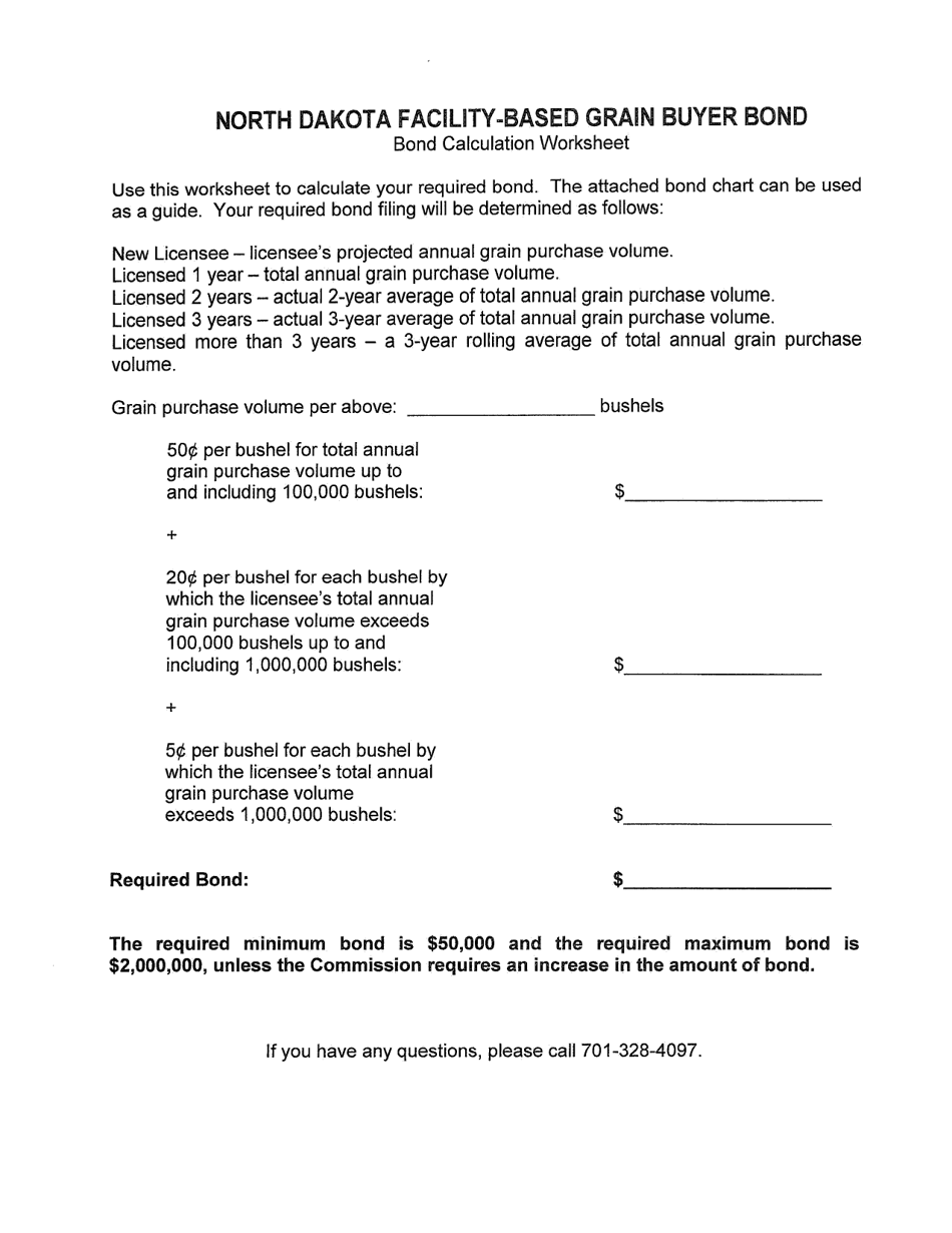 North Carolina Bond Calculation Worksheet