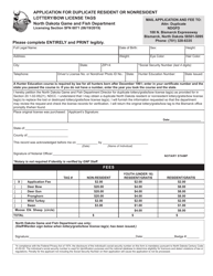 Form SFN6071 &quot;Application for Duplicate Resident or Nonresident Lottery/Bow License Tags&quot; - North Dakota