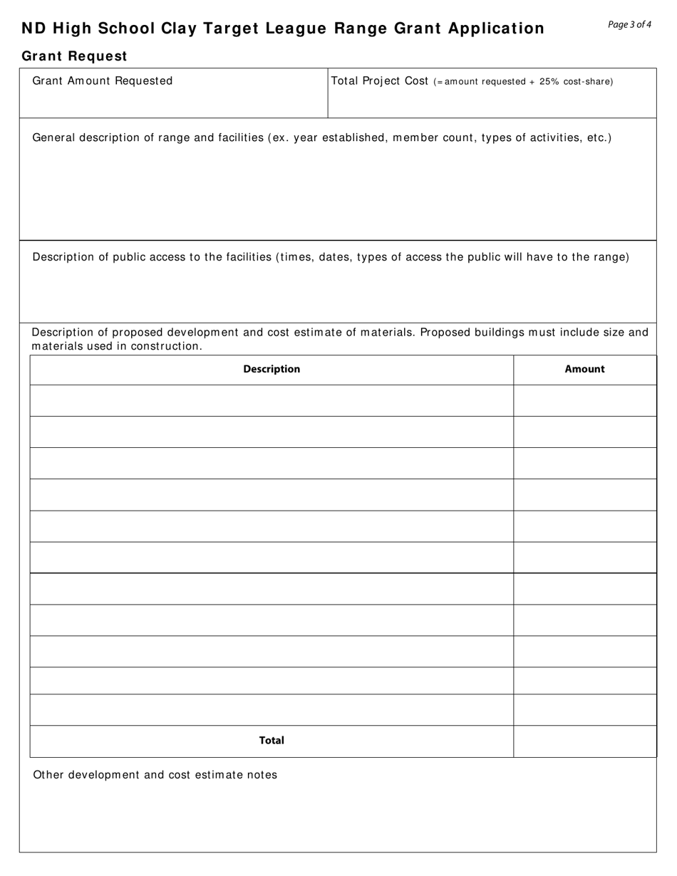 North Dakota High School Clay Target League Range Grant Application - North Dakota, Page 3