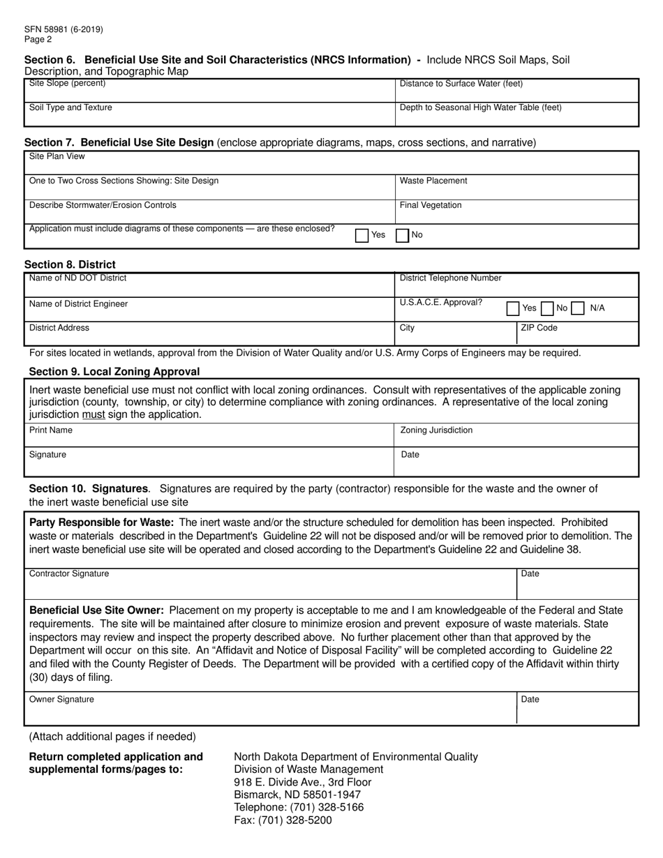 Form SFN58981 Nddot Projects-Inert Waste Beneficial Use Application - North Dakota, Page 2