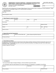 Document preview: Form SFN51450 Emergency Waste Disposal Variance Notification - North Dakota