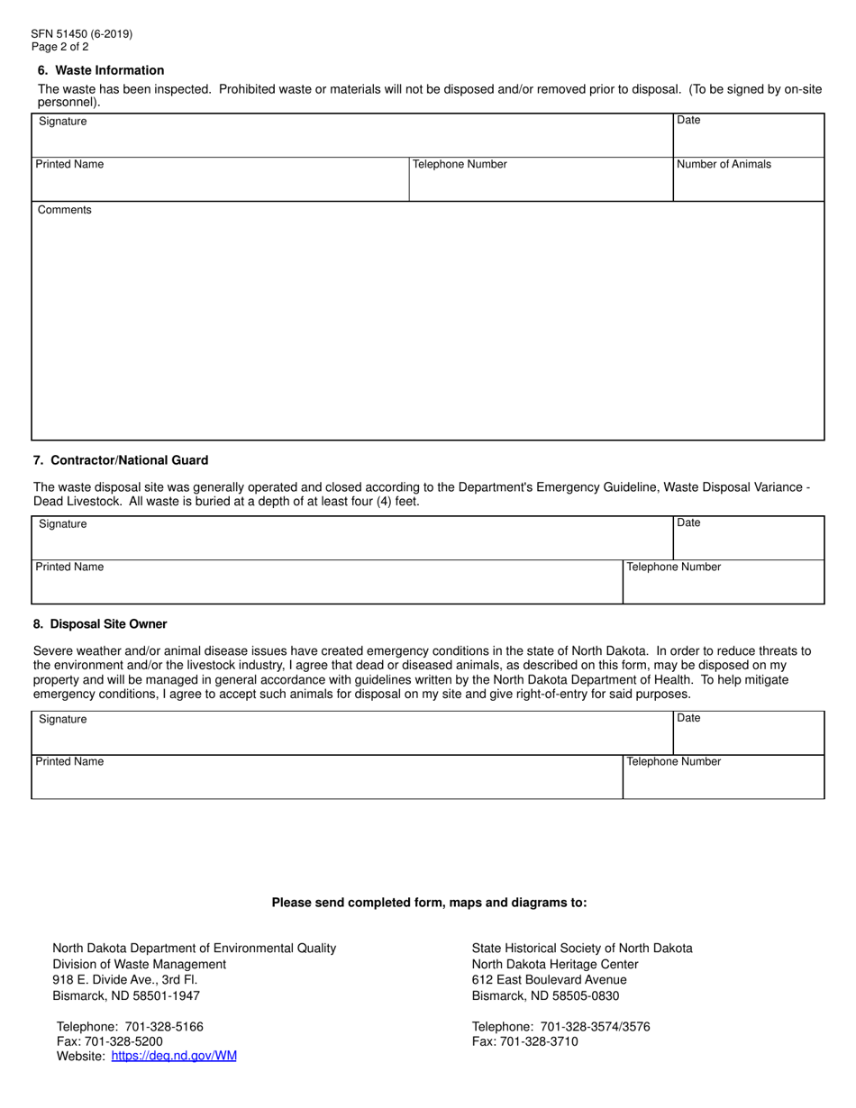 Form SFN51450 Emergency Waste Disposal Variance Notification - North Dakota, Page 2