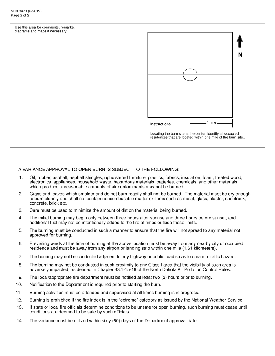 Form SFN3473 Application for Open Burning Variance of Clean Wood at Landfills - North Dakota, Page 2