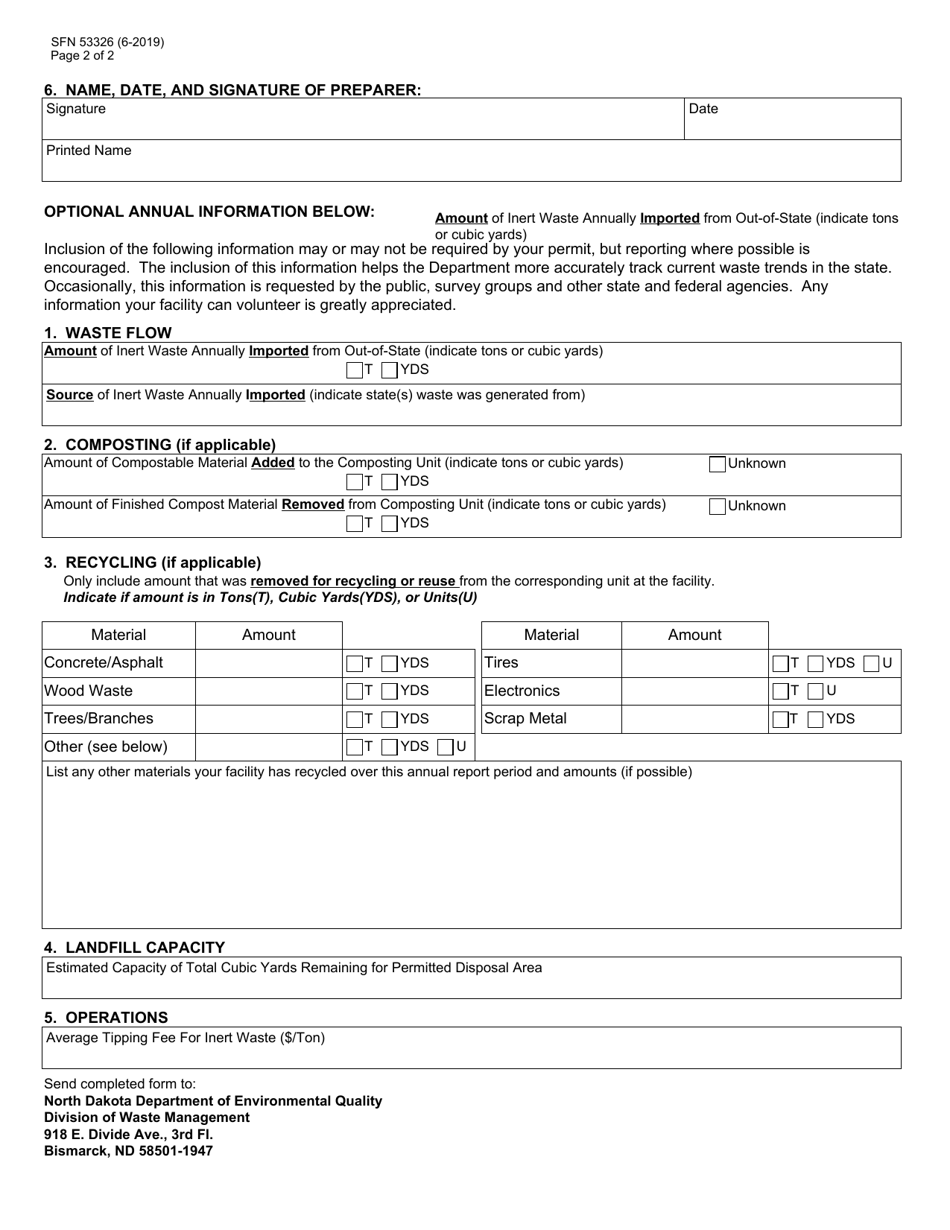 Form SFN53326 Inert Waste Facility Annual Report - North Dakota, Page 2