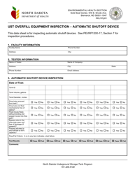 Document preview: Ust Overfill Equipment Inspection - Automatic Shutoff Device - North Dakota