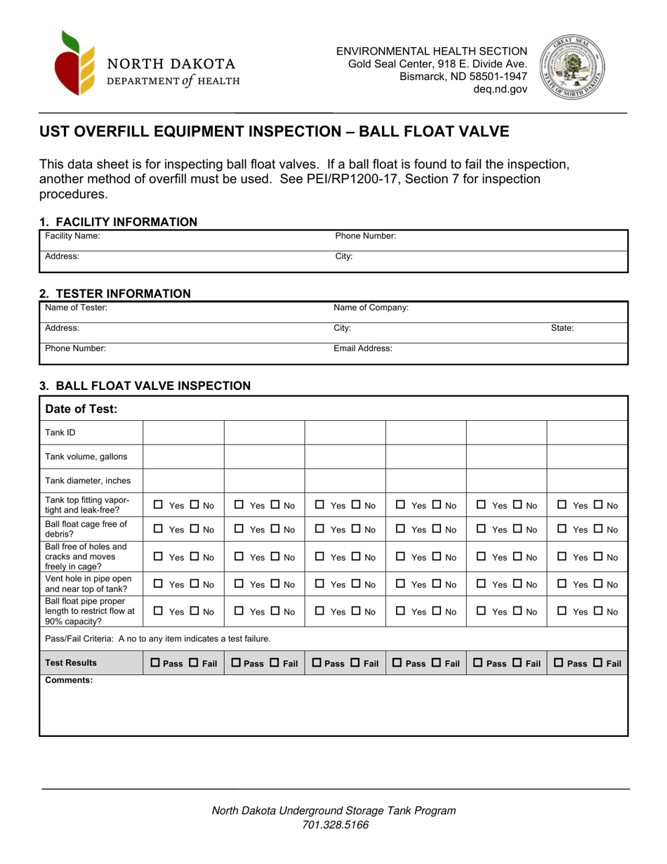 Ust Overfill Equipment Inspection - Ball Float Valve - North Dakota, Page 1
