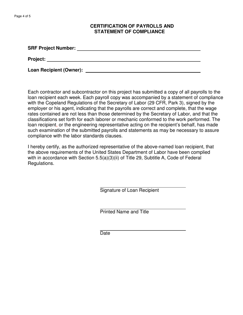State Revolving Fund Final Project Closeout Checklist and Certifications - North Dakota, Page 4