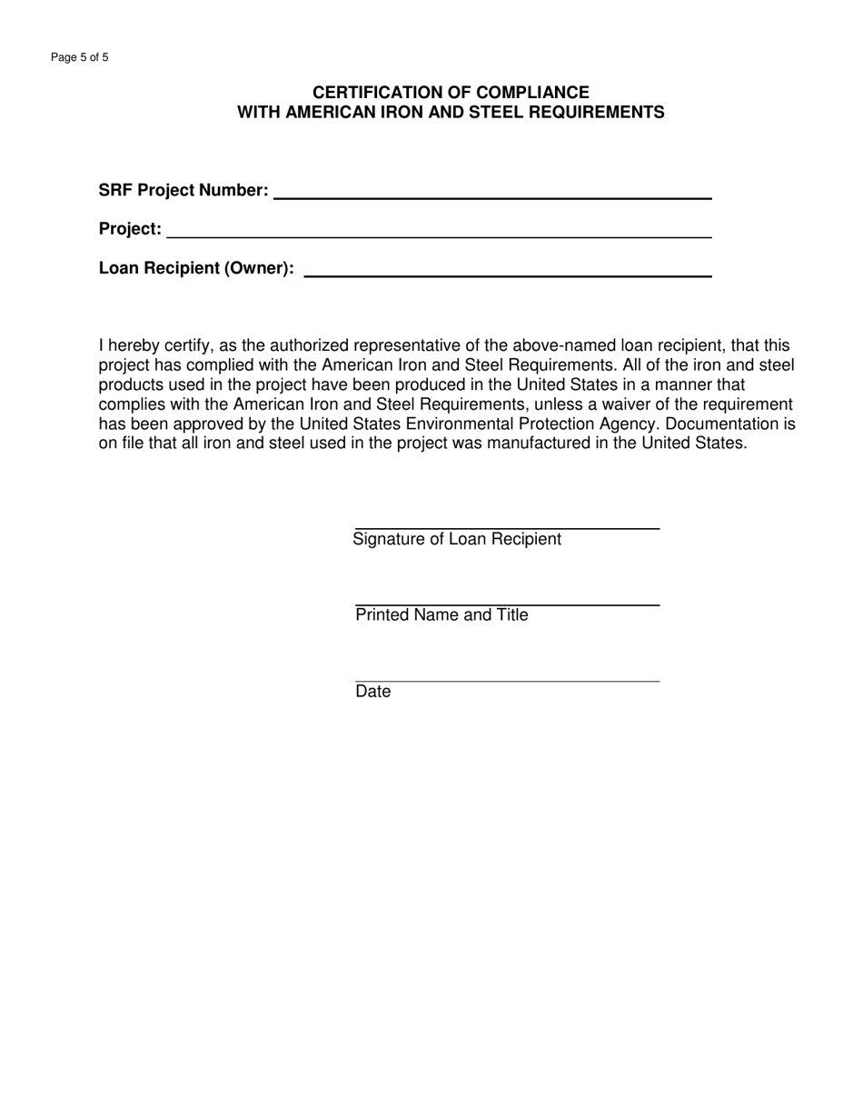 State Revolving Fund Final Project Closeout Checklist and Certifications - North Dakota, Page 5