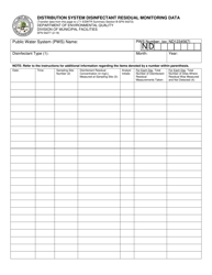 Form SFN54277 Distribution System Disinfectant Residual Monitoring Data - North Dakota