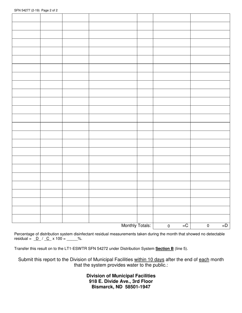 Form SFN54277 Distribution System Disinfectant Residual Monitoring Data - North Dakota, Page 2