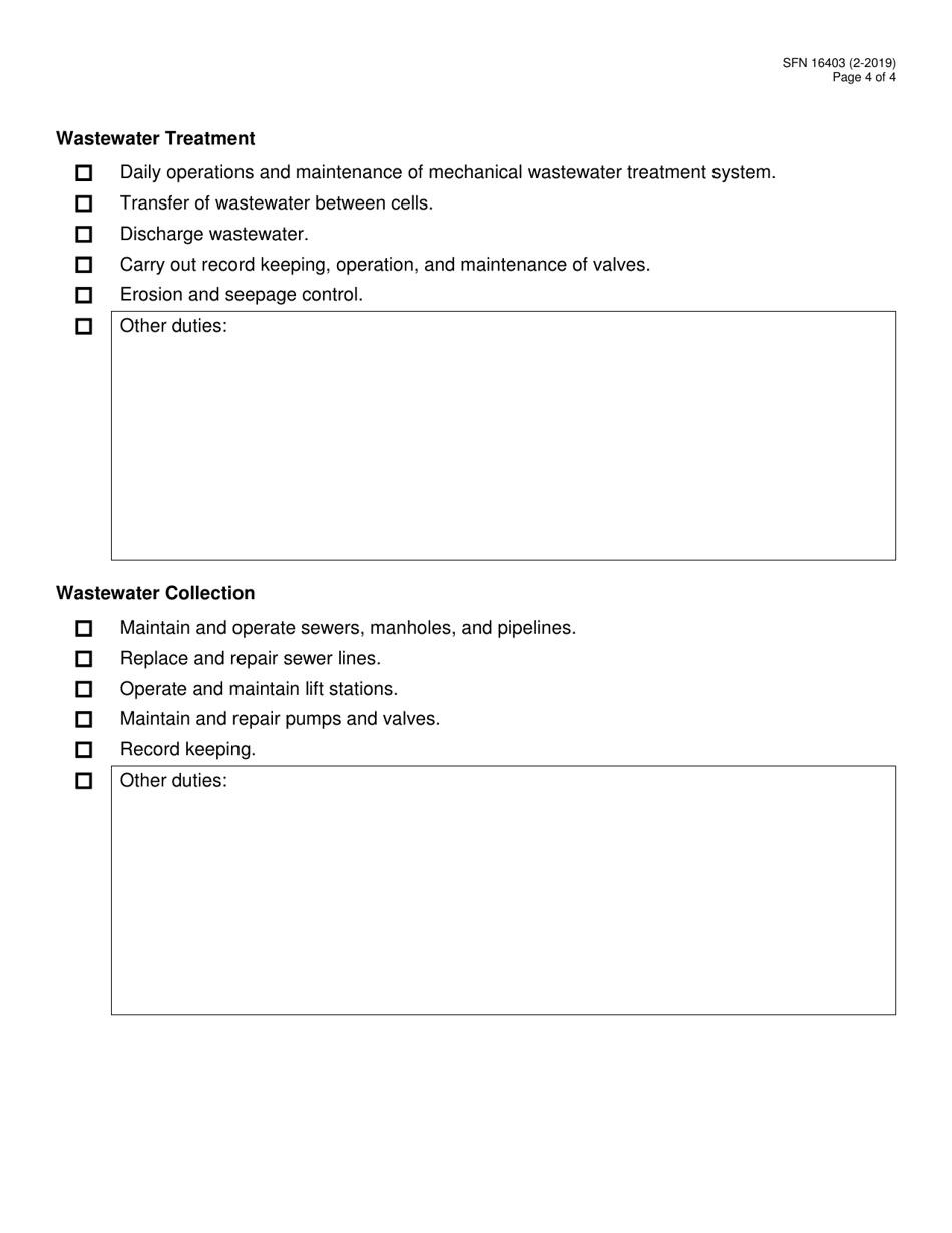 Form SFN16403 Application for Water and / or Wastewater Operator Certification Examination - North Dakota, Page 4