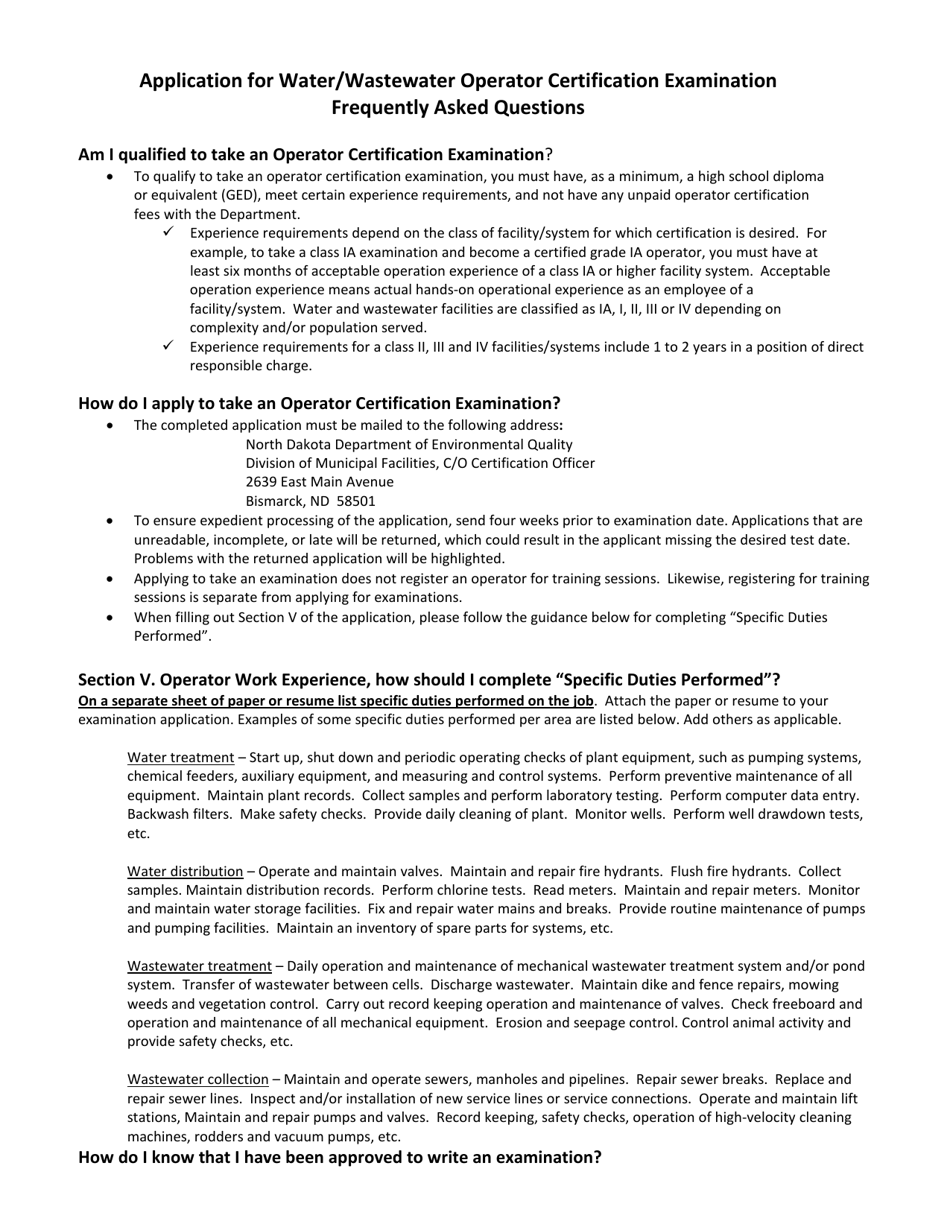 Form SFN16403 Application for Water and / or Wastewater Operator Certification Examination - North Dakota, Page 5