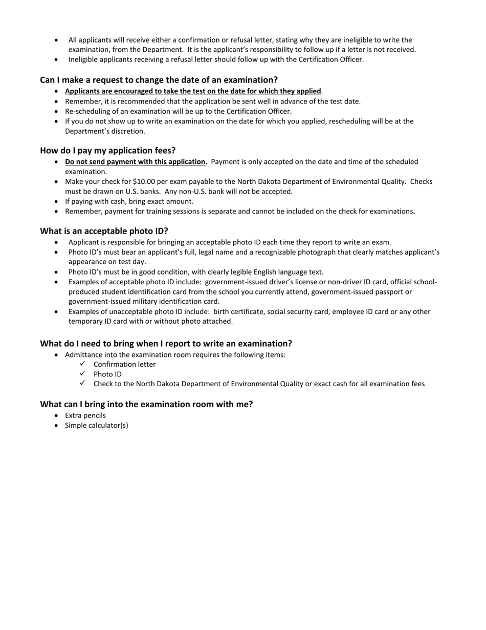Form SFN16403 Application for Water and / or Wastewater Operator Certification Examination - North Dakota, Page 6