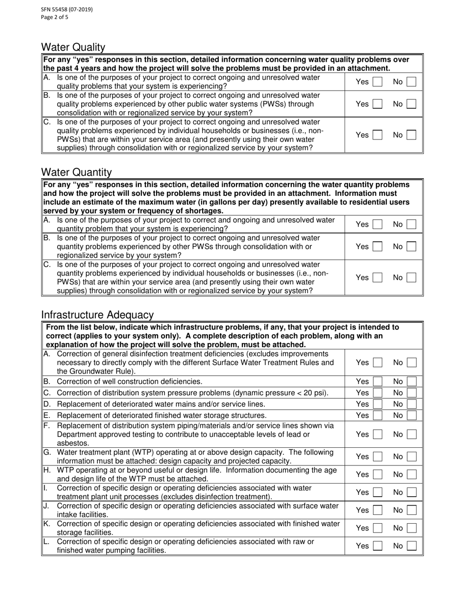 Form SFN54458 Questionnaire to Rank Projects for Potential Financial Assistance Through the Drinking Water State Revolving Fund (Dwsrf) Program - North Dakota, Page 2