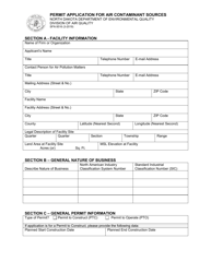 Form SFN8516 Permit Application for Air Contaminant Sources - North Dakota