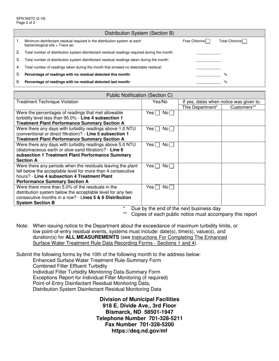 Form SFN54272 Long Term 1 - Enhanced Surface Water Treatment Rule Summary - North Dakota, Page 2