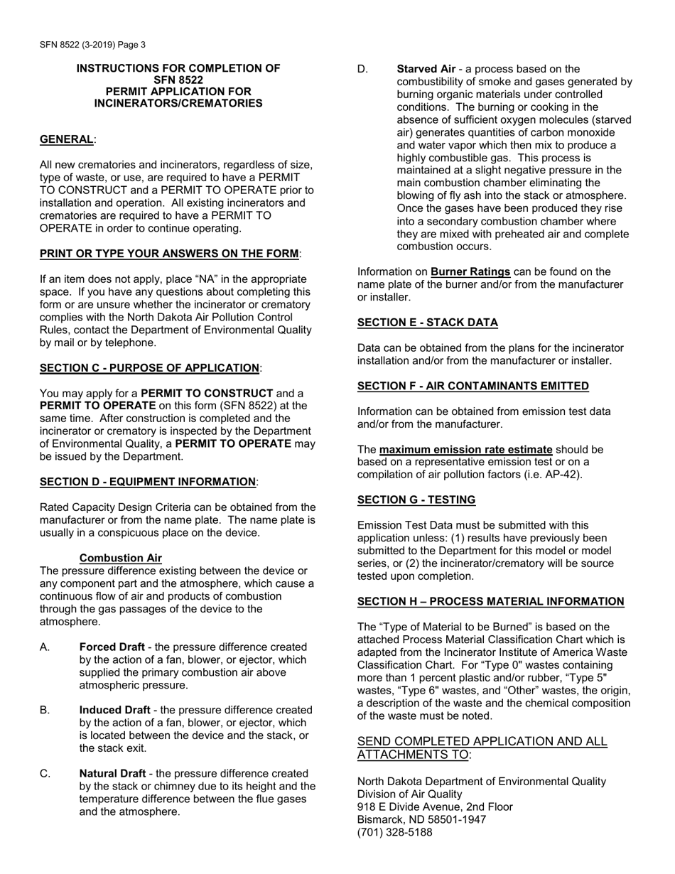 Form SFN8522 Permit Application for Incinerators / Crematories - North Dakota, Page 3