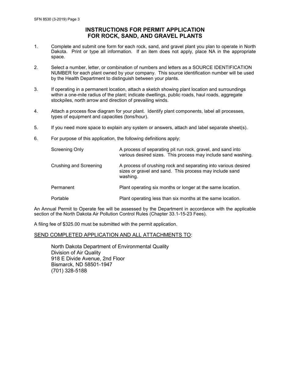 Form SFN8530 Permit Application for Rock, Sand and Gravel Plants - North Dakota, Page 3